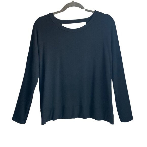 Emily Hsu Designs Tops - Emily HSU Small Black Open Back Long Sleeve Top Made USA Athleisure Minimalist